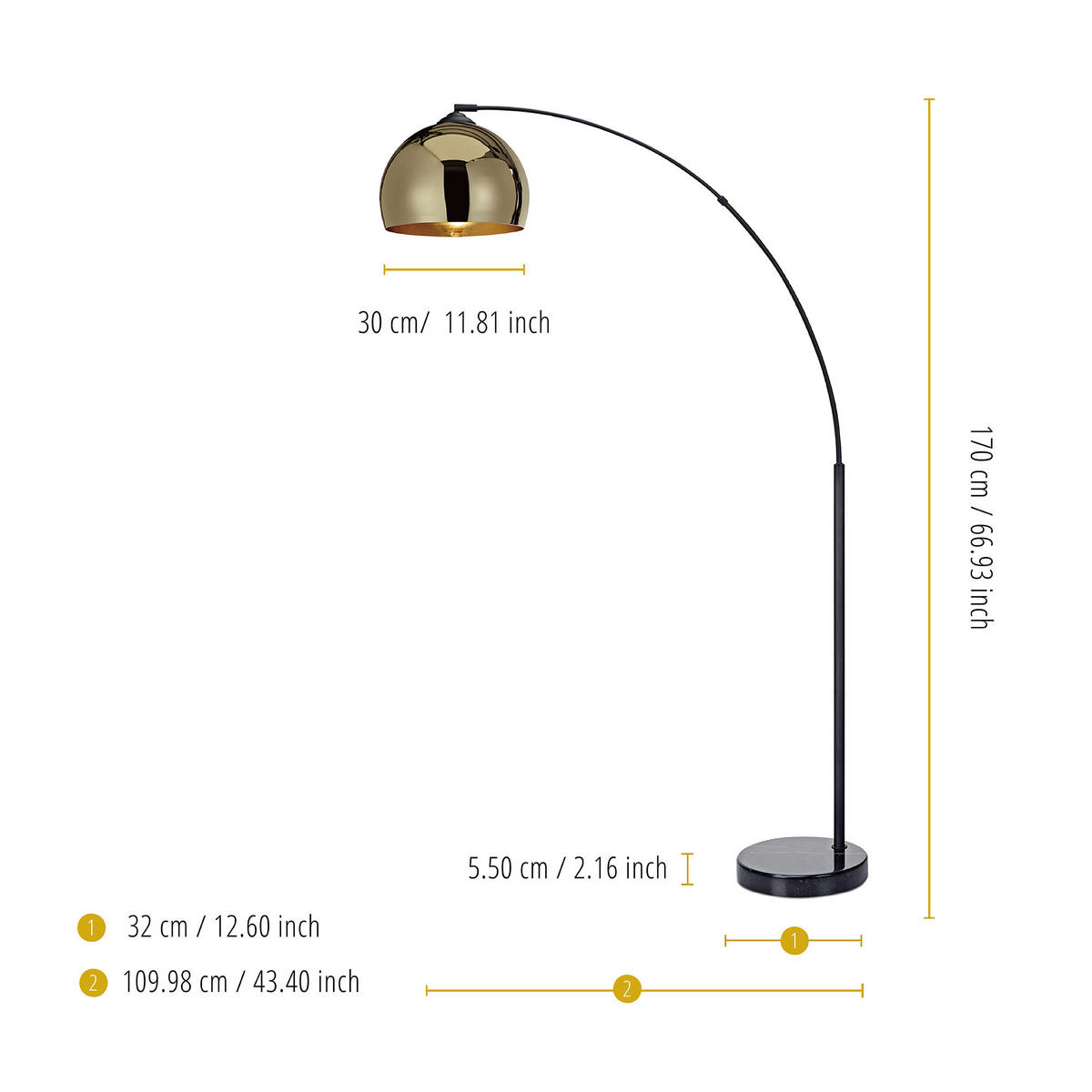 BOGENLEUCHTE Gold - Goldfarben, Metall (170/30/170cm) - Teamson Home