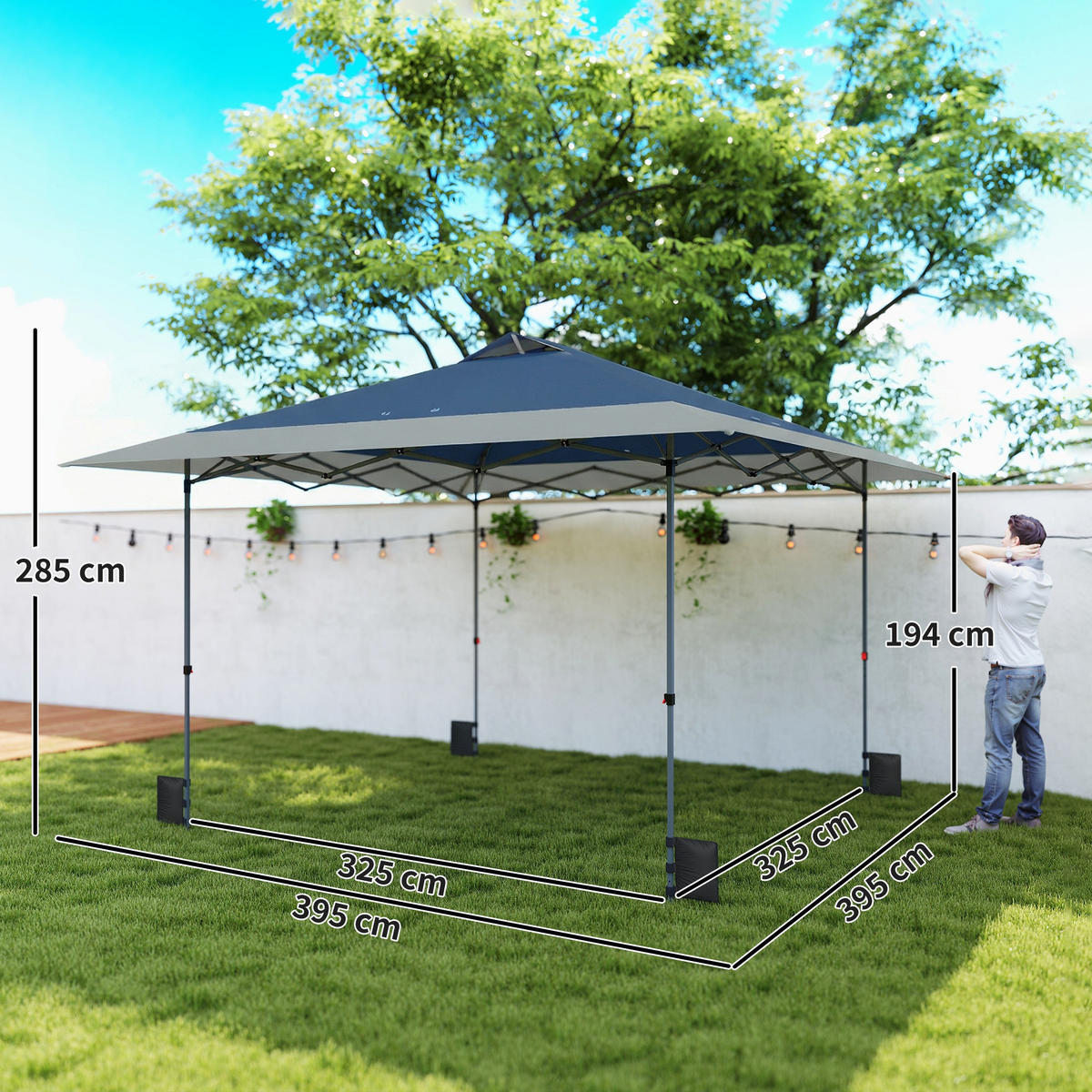 PAVILLON Dunkelblau 395/395/285 cm - Dunkelblau/Grau, Metall (395/285/395cm) - Outsunny