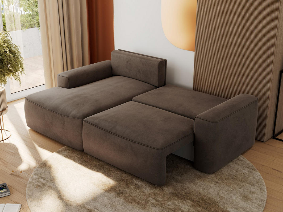 ECKSOFA BELLUNO L Braun Velvet - Links - Schwarz/Braun, Textil (144/233cm) - MKS