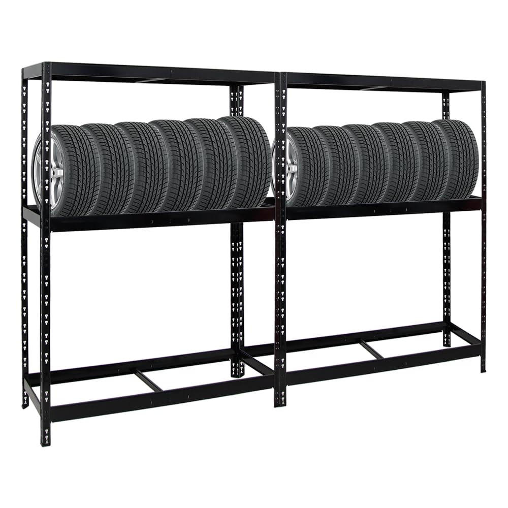 REIFENREGAL Tiger 2er-Set mit 2x 180x130x50 cm bis zu 24 Reifen mit Fachboden Schwarz - Schwarz, Metall (260/180/50cm) - PROREGAL