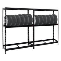 REIFENREGAL Tiger 2er-Set mit 2x 180x130x50 cm bis zu 24 Reifen mit Fachboden Schwarz - Schwarz, Metall (260/180/50cm) - PROREGAL