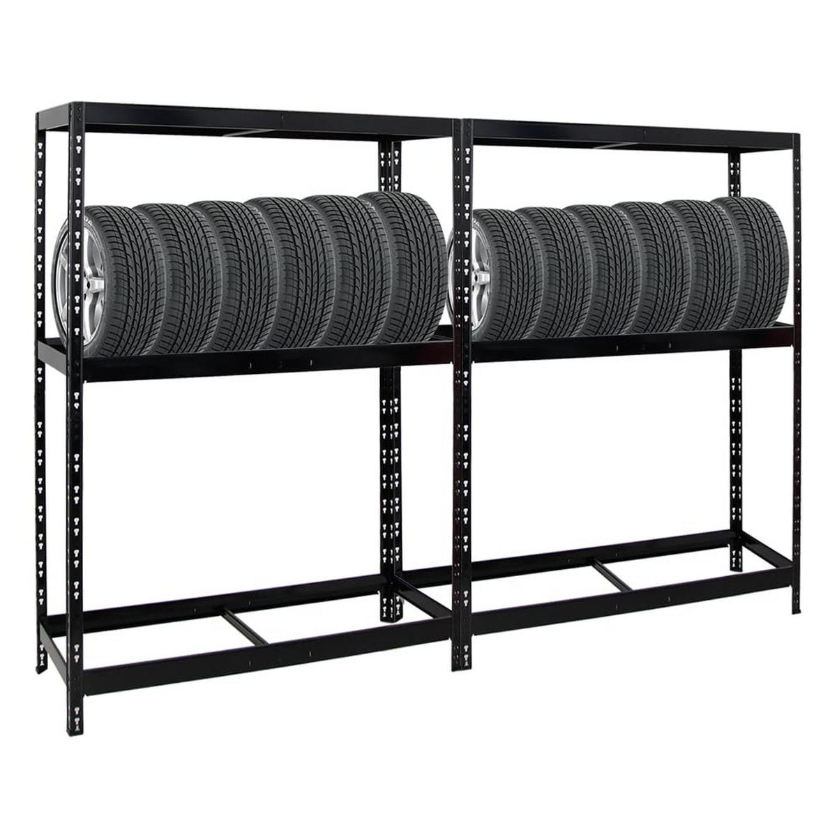 REIFENREGAL Tiger 2er-Set mit 2x 180x130x50 cm bis zu 24 Reifen mit Fachboden Schwarz - Schwarz, Metall (260/180/50cm) - PROREGAL
