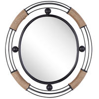 WANDSPIEGEL schwarz oval 55/50 cm Moulins - Beige/Schwarz, Metall (50/55/4cm) - Beliani