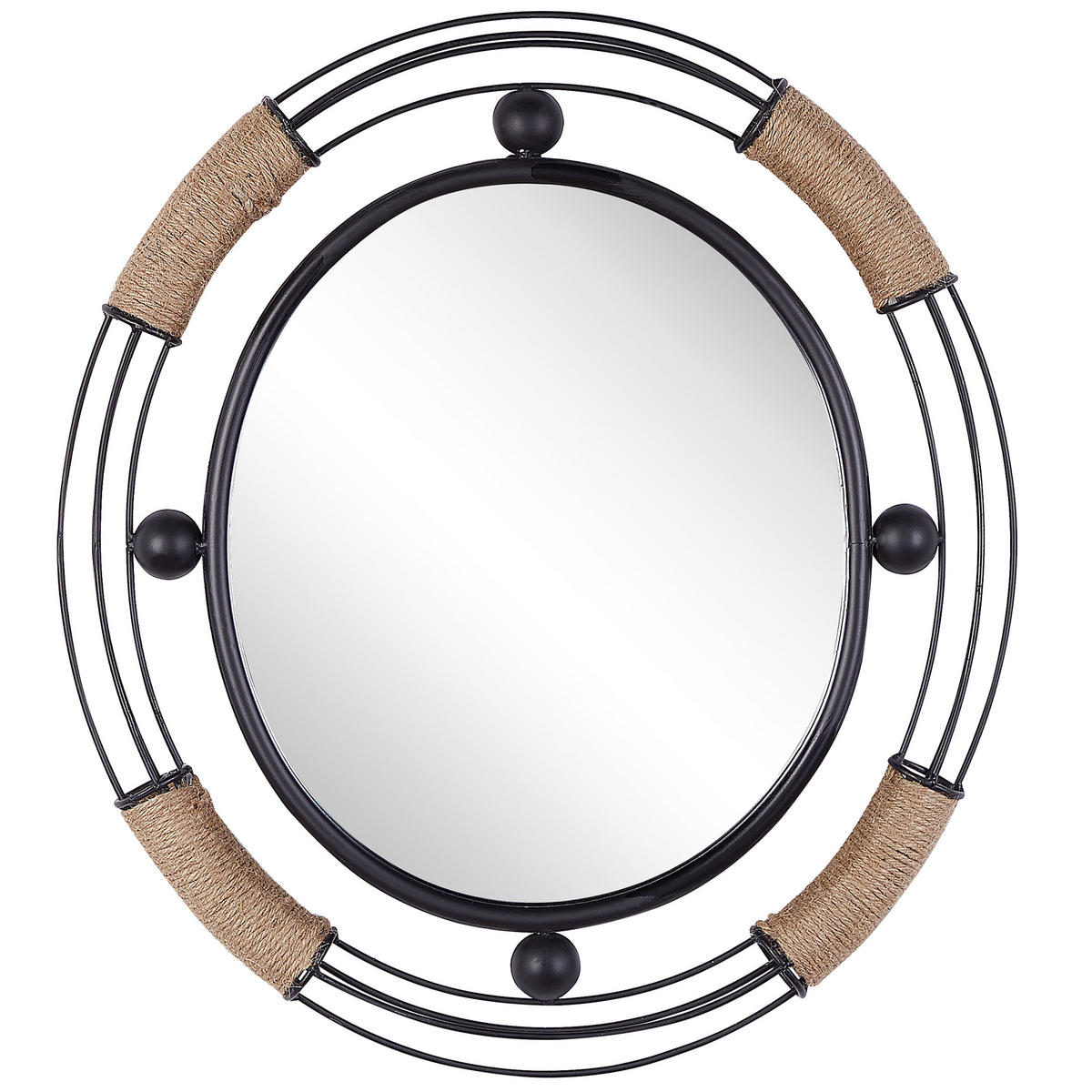 WANDSPIEGEL schwarz oval 55/50 cm Moulins - Beige/Schwarz, Metall (50/55/4cm) - Beliani