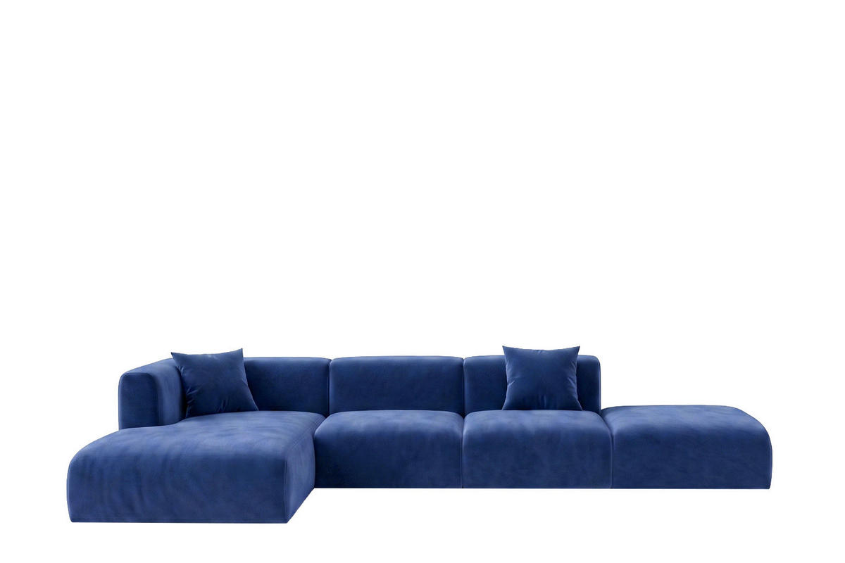 ECKSOFA L-Form Mit Hocker, Velvet-Stoff Bluvel, Tintenblau, Links, GRETA - Blau, Holz (386/179cm) - Kaiser Möbel
