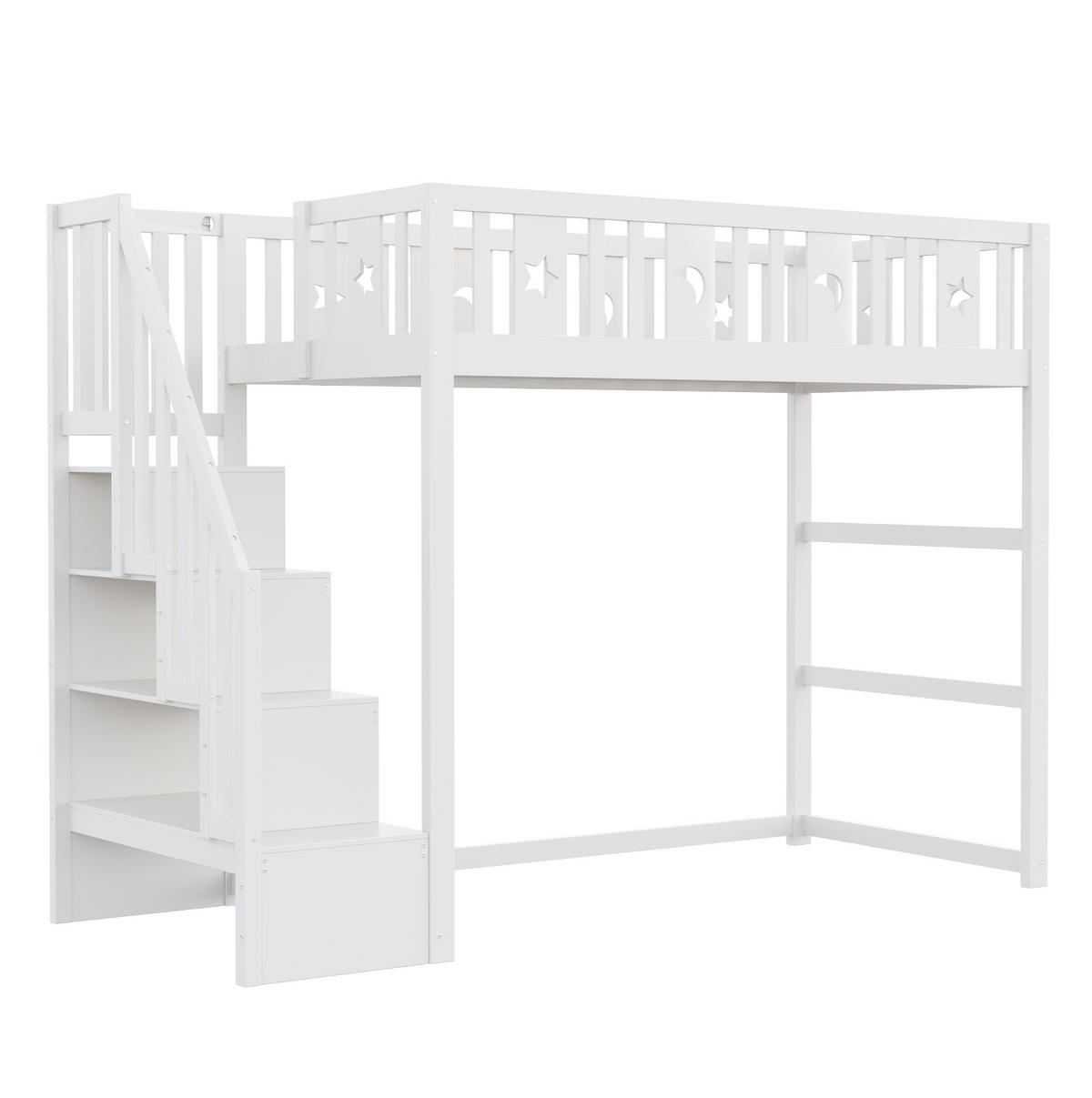 HOCHBETT 90/200 cm mit Treppe, Regalen und Sofabereich, Weiß - Weiß, Holzwerkstoff (90/200cm) - Redom