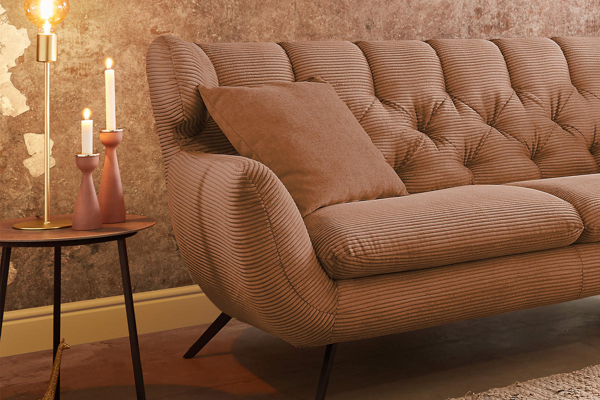 SOFA CHARME Braun Cord - Dunkelbraun/Schwarz, Textil/Metall (175/94/95cm) - KAWOLA