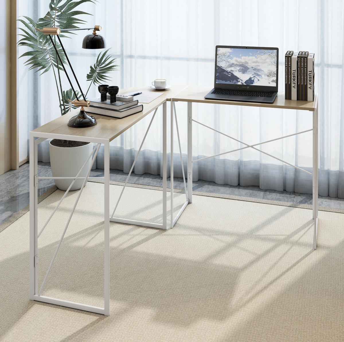 ECKSCHREIBTISCH in L-Form Metall und Holz Wood - Birnbaumfarben, Metall (118/118/74.5cm) - Meubliv