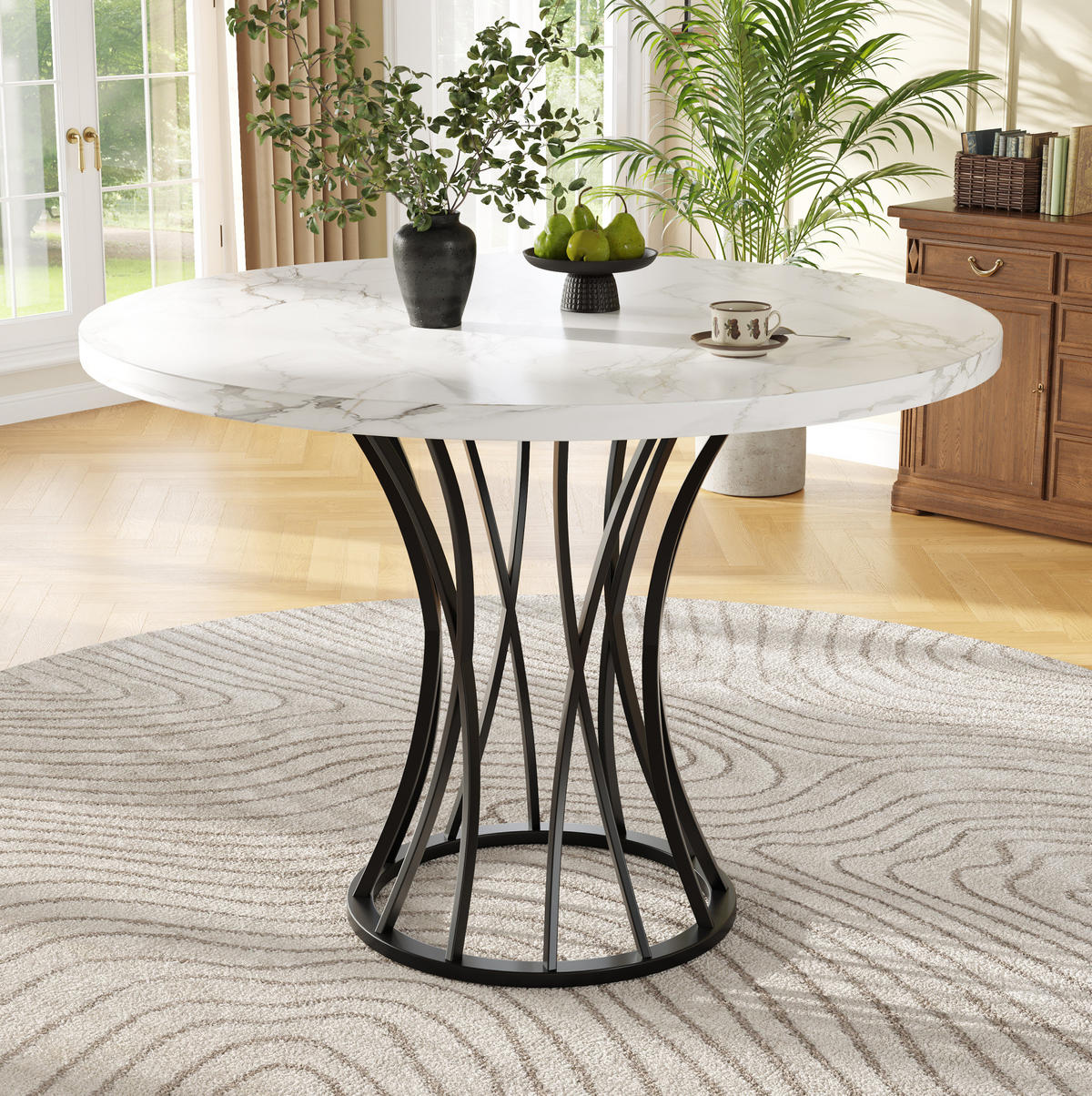 ESSTISCH, MDF-Tischplatte in Marmoroptik & Metallgestell, 80/80/76 cm, Schwarz - Schwarz, Holzwerkstoff (80/80/76cm) - Redom