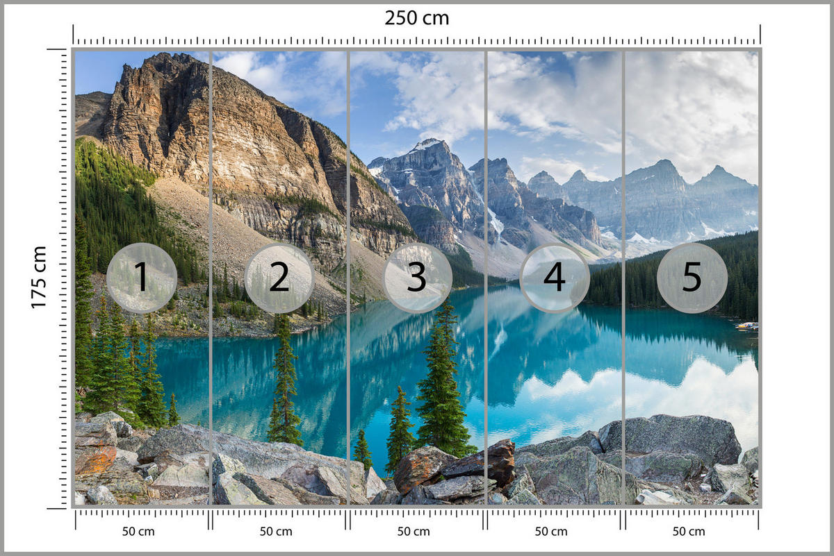 FOTOTAPETE für Wohnzimmer Bergsee Landschaft 3D 250x175 - Beige/Braun, Papier (250/175cm) - Muralo