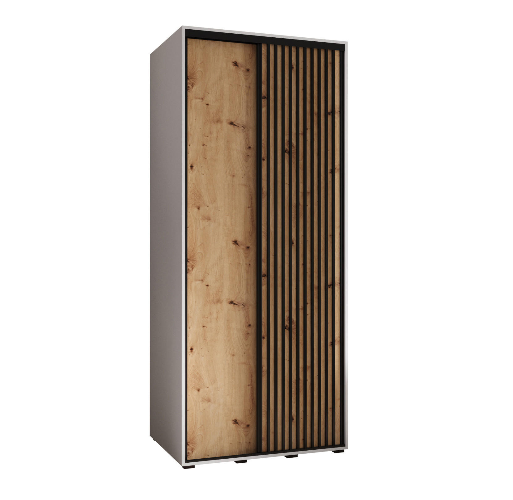Abiks Möbel Schwebetürenschrank Weiß, Eiche Artisan, Schwarz 100x205.2x60 cm
