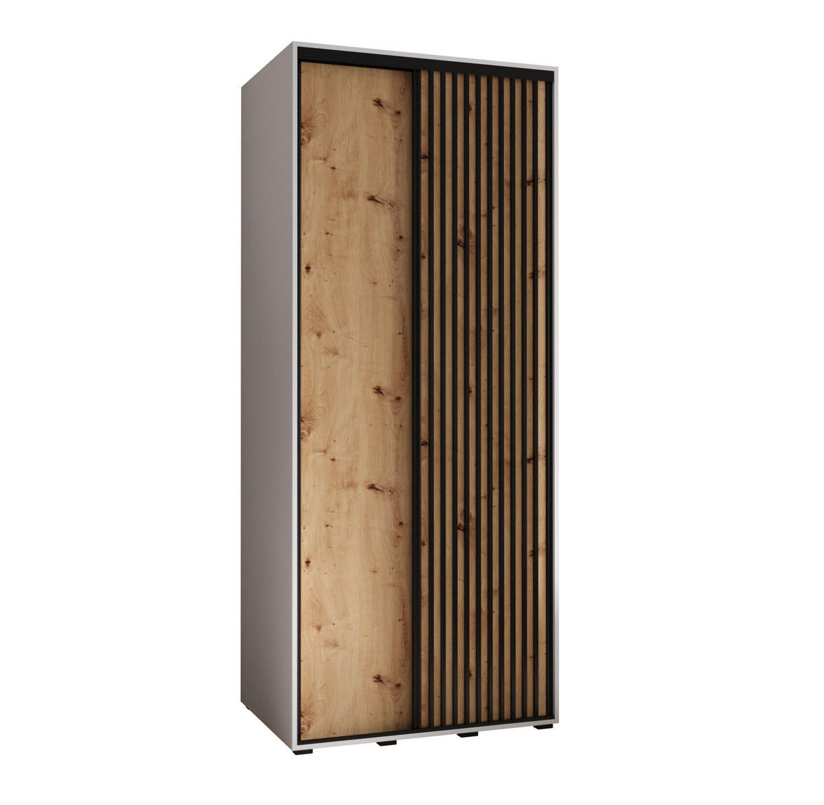 SCHWEBETÜRENSCHRANK 205,2/100/60 2-türig - Schwarz/Eiche Artisan, Holz/Metall (100/205.2/60cm) - Abiks Möbel
