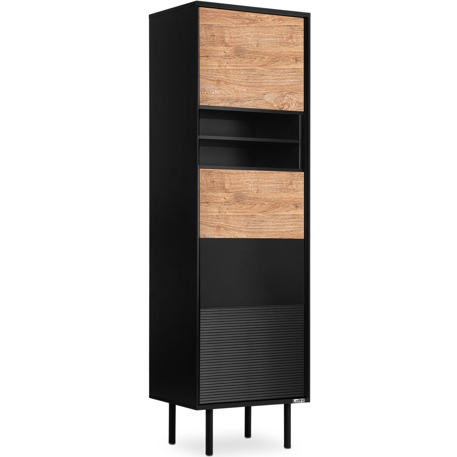 REGAL LOFTY Kreuzeinlage, schwarz / Eiche natur - Eichefarben/Schwarz, Holzwerkstoff (52/174/41cm) - KONSIMO®