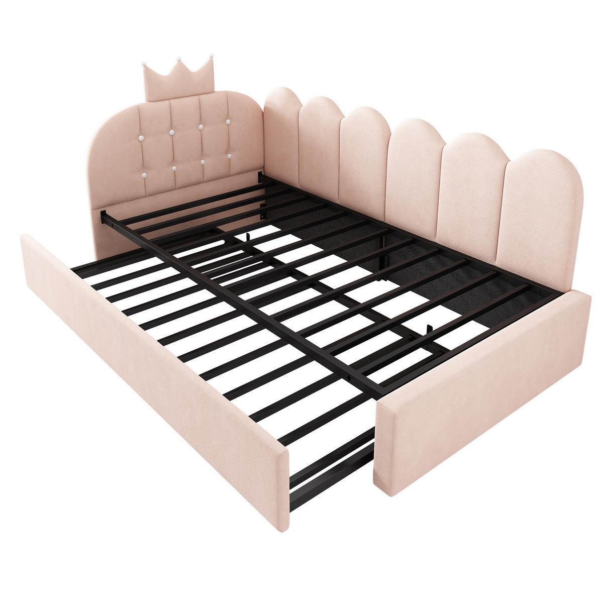 SAMT-POLSTERBETT 90/200 cm mit Ausziehbett und gepolstertem Kopfteil in Rosa - Rosa, Textil (90/200cm) - BEAOK