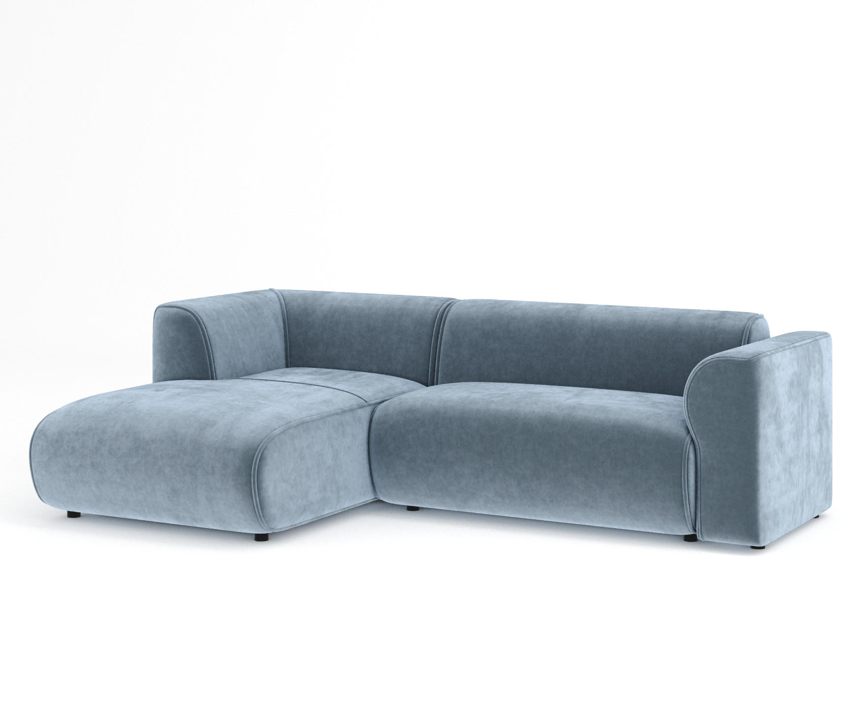 ECKSOFA Melani Blau Samtstoff - Blau/Schwarz, Holz/Holzwerkstoff (253/153cm) - Maison de Reve