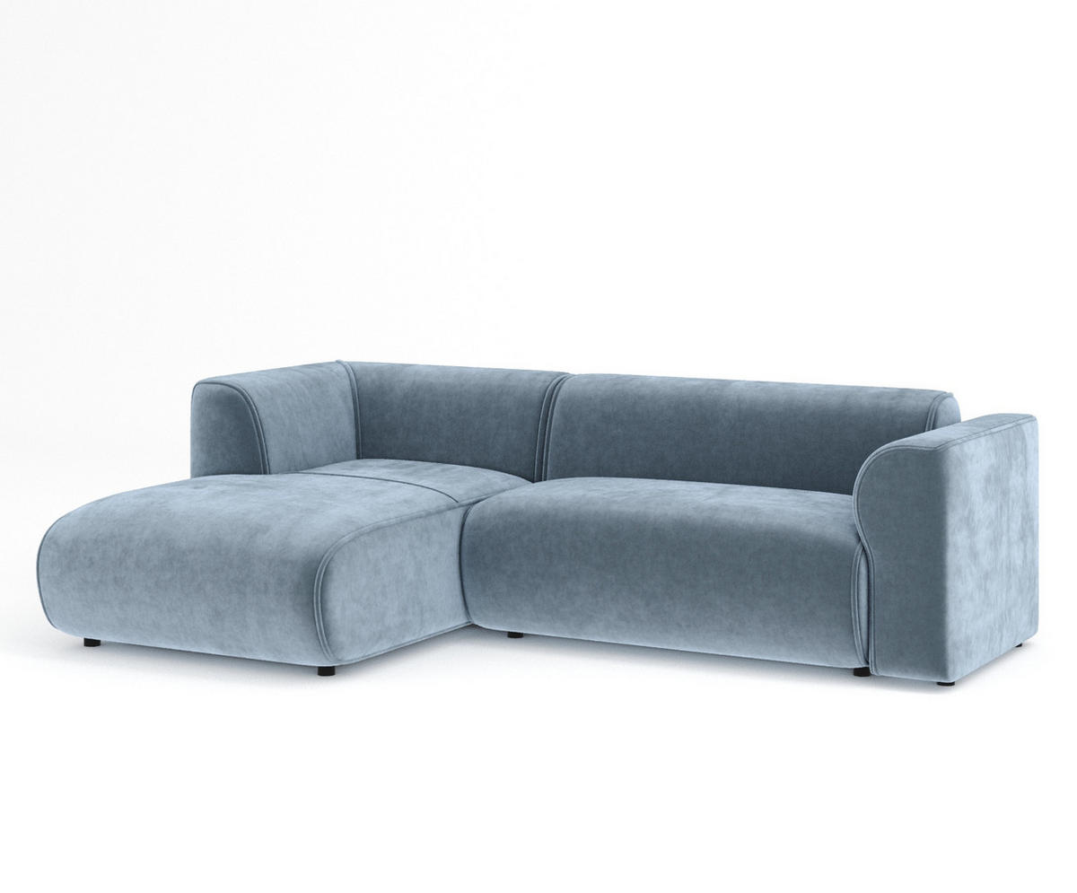 ECKSOFA Melani Blau Samtstoff - Blau/Schwarz, Holz/Holzwerkstoff (253/153cm) - Maison de Reve
