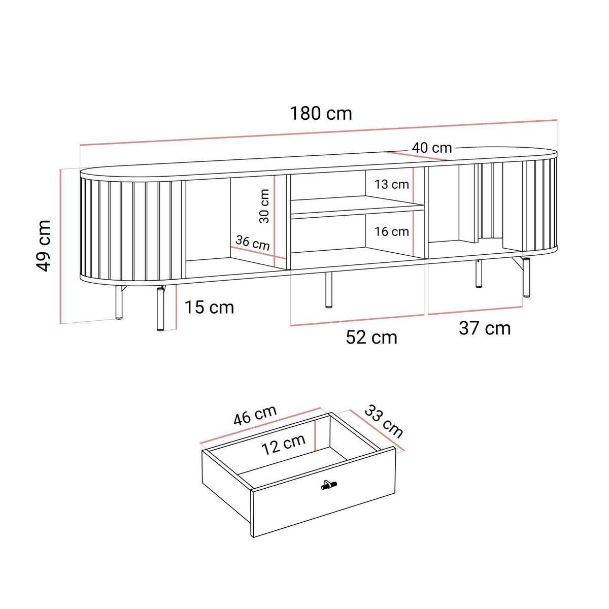 TV-ELEMENT ELODIE mit Schublade Kaschmir - Kaschmir, Holzwerkstoff (180/49/40cm) - Lookway