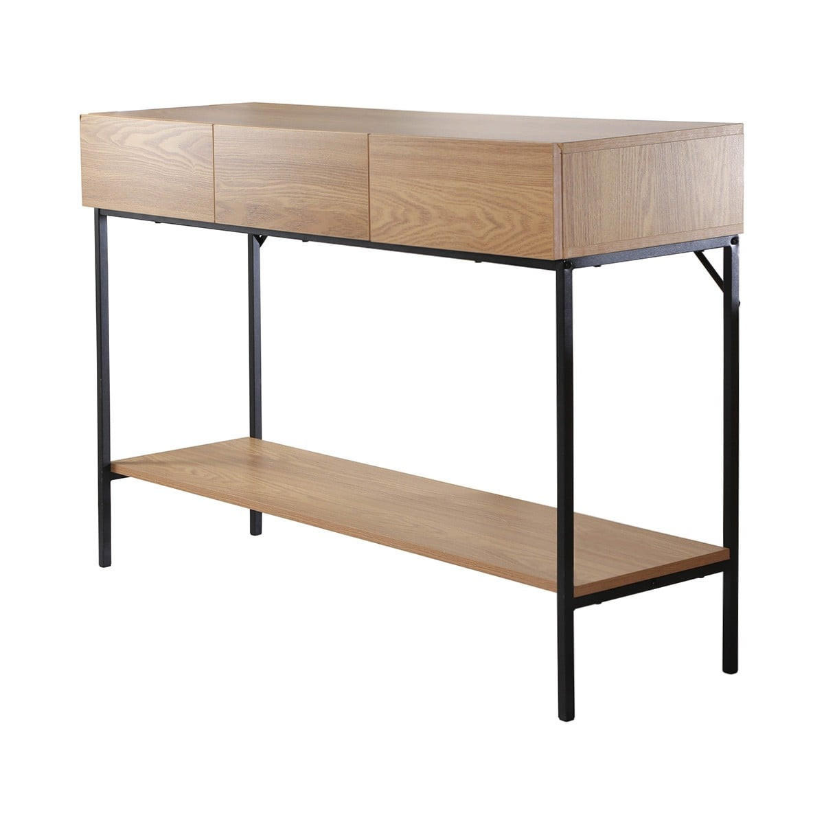 KONSOLE mit 3 Schubladen und 1 unterer Ablage, Holzdekor und schwarzes Metall 35/120/80,5 cm - Eschefarben, Holzwerkstoff (39.5/35/80.5cm) - Calicosy