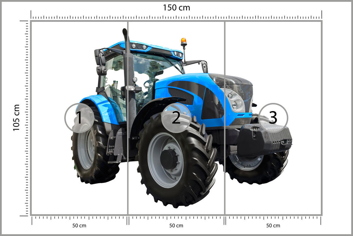 FOTOTAPETE für Jugendzimmer Blauer Traktor Landwirtschaft 150x105 - Blau/Schwarz, Papier (150/105cm) - Muralo