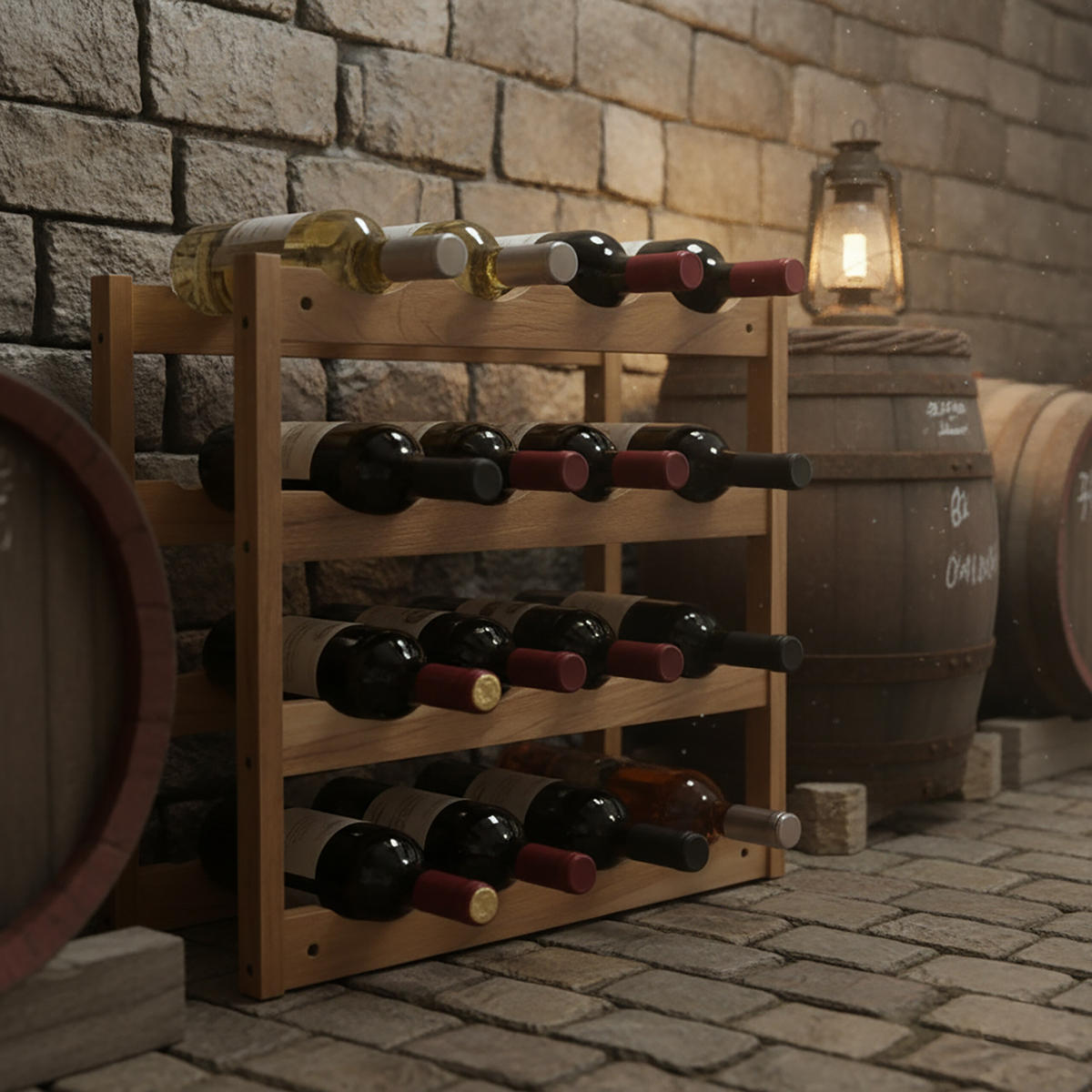 WEINREGAL - Hellbraun, Holz (42/38/21cm) - Relaxdays