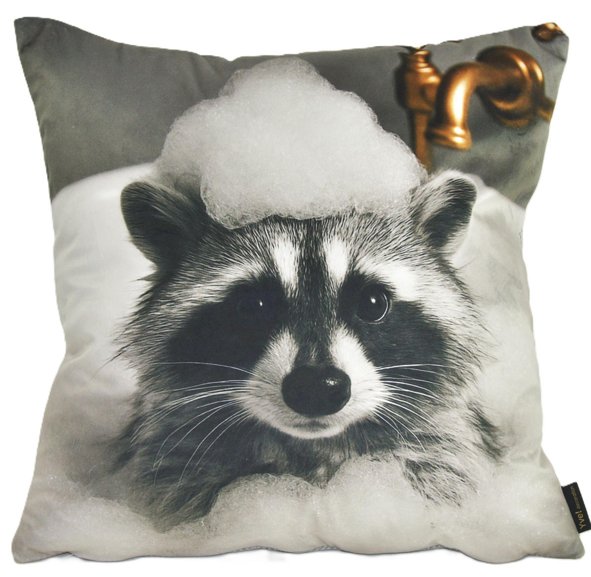 KISSENHÜLLE WASCHBÄR BILL Schaumbad - Grau, Textil (45/45cm) - Yve! decoration