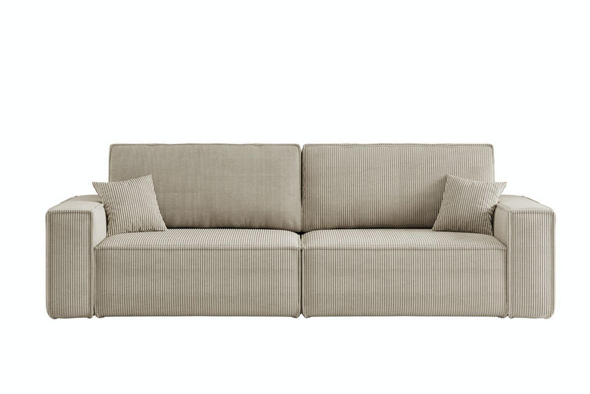 SCHLAFSOFA HUGO, Sofa mit Schlaffunktion und Bettkasten, Farbe: Beige, Cordstoff - Beige, Textil (244/83/98cm) - VENASI MÖBEL