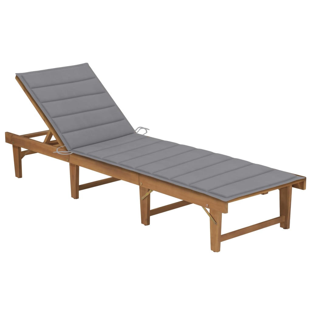 KLAPPBARE Sonnenliege mit Auflage Akazie Massivholz - Grau, Holz (61/86/200cm) - furnicato