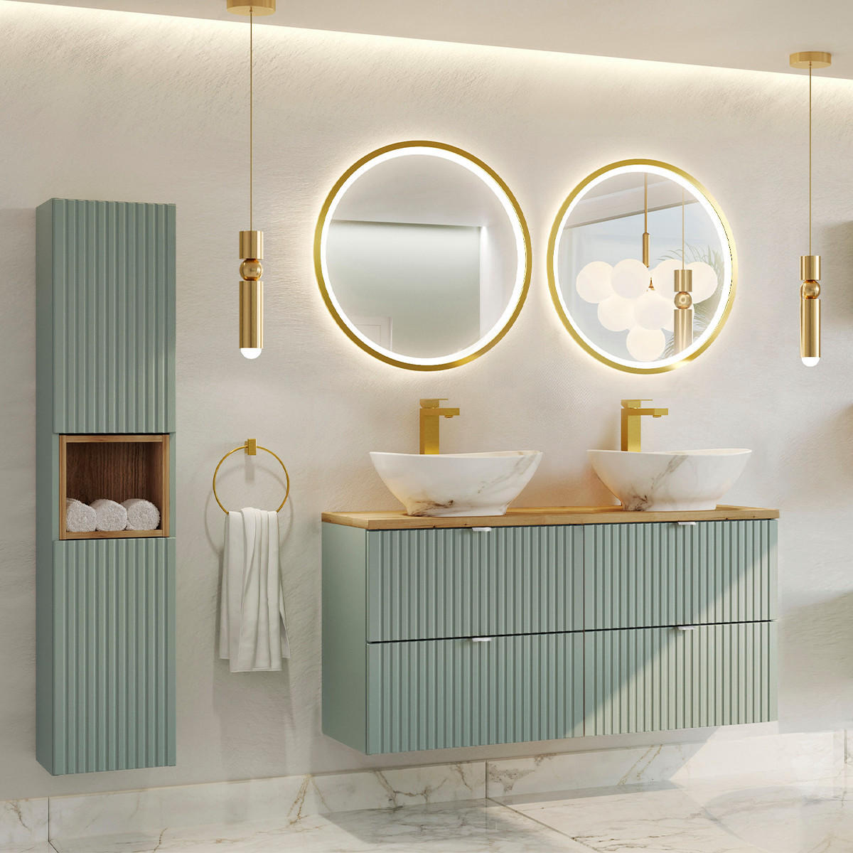 BADMÖBEL 120.4cm Jade 2er-Set Grün und Holz - Grün, Holzwerkstoff (120.4/59/40cm) - Petits-meubles