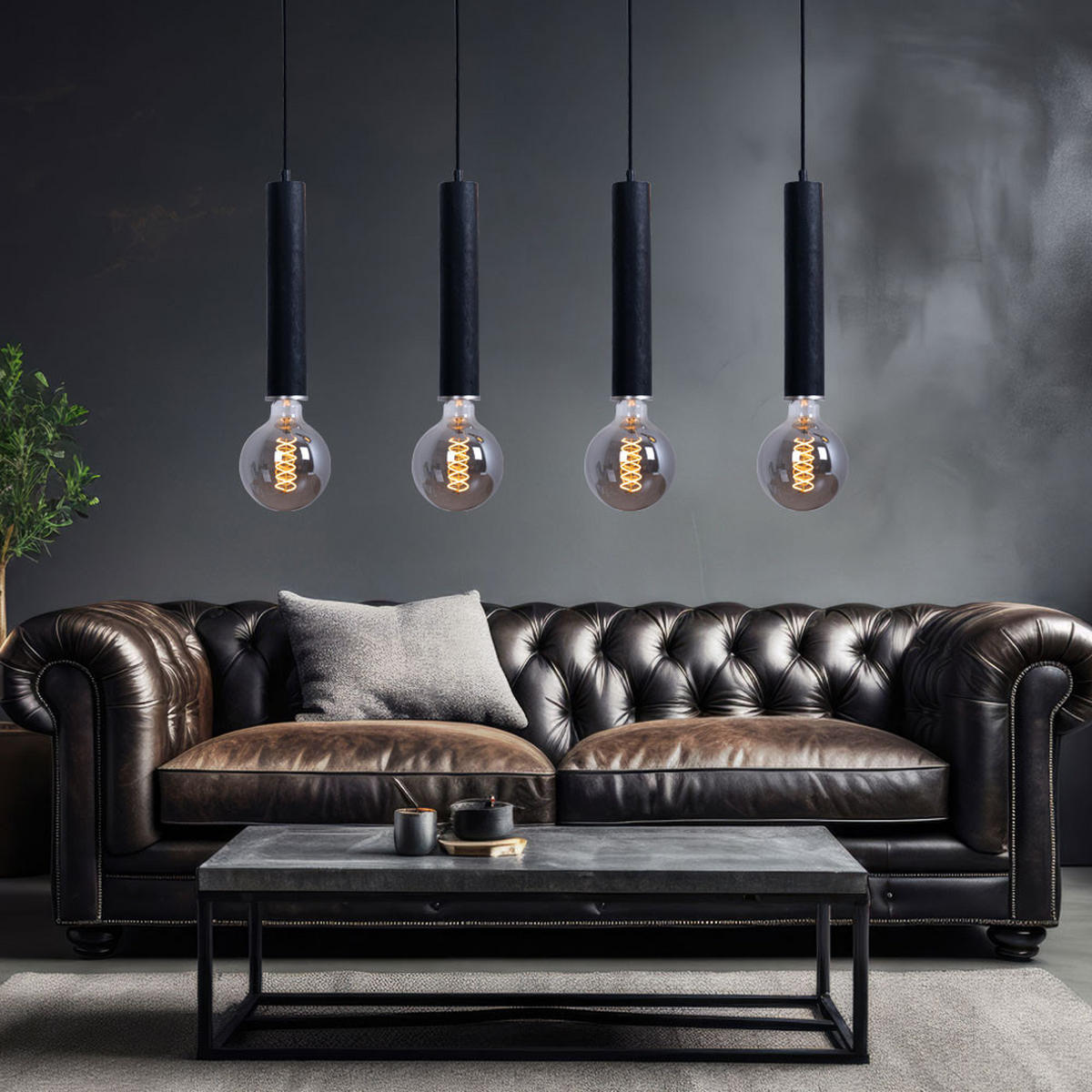 LED HÄNGELEUCHTE Metall Holzoptik Schwarz 4-flammig - Schwarz, Holz (93/10/120cm) - Globo Lighting