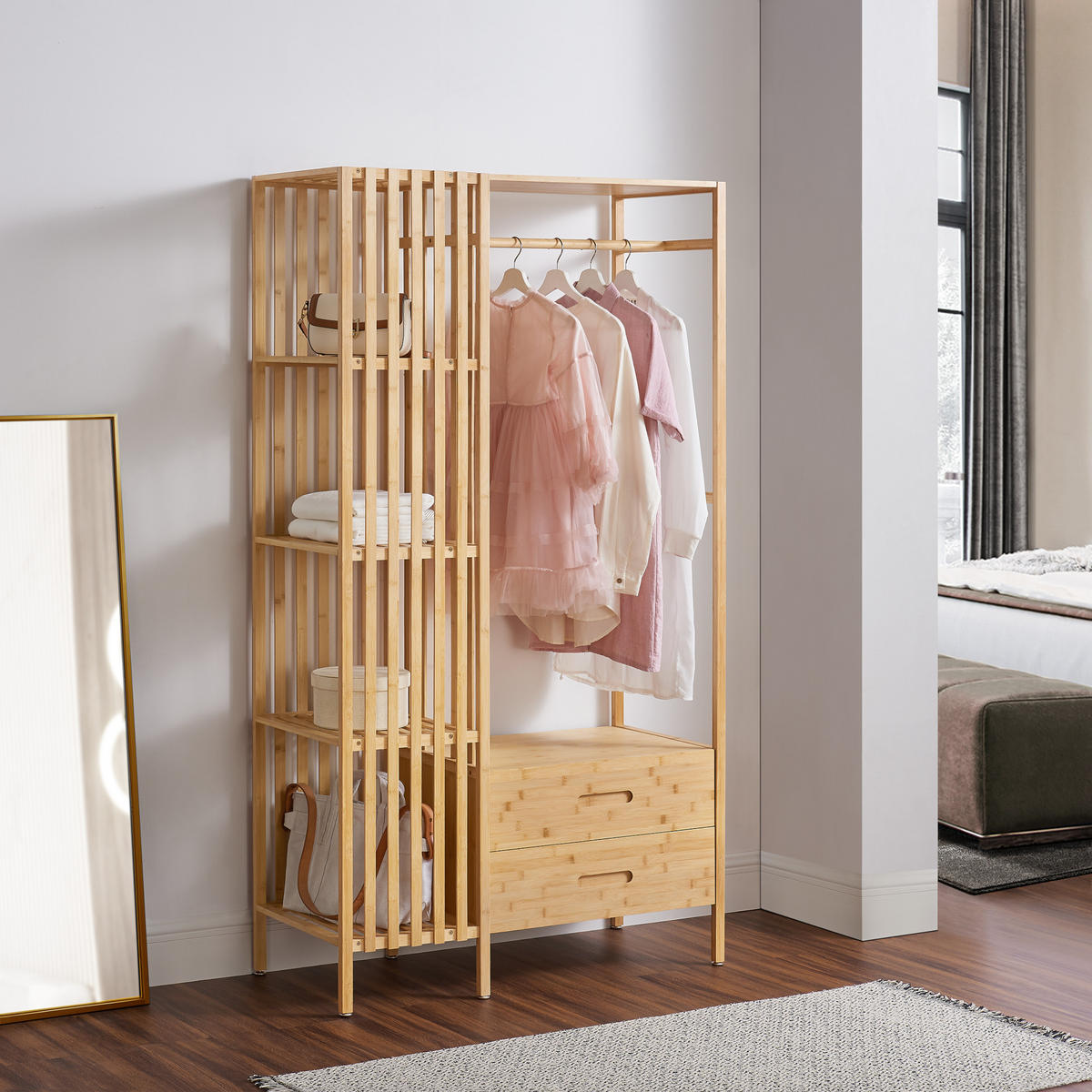 GARDEROBENSTÄNDER Varanger - Naturfarben, Naturmaterialien (100/185/45cm) - [en.casa]