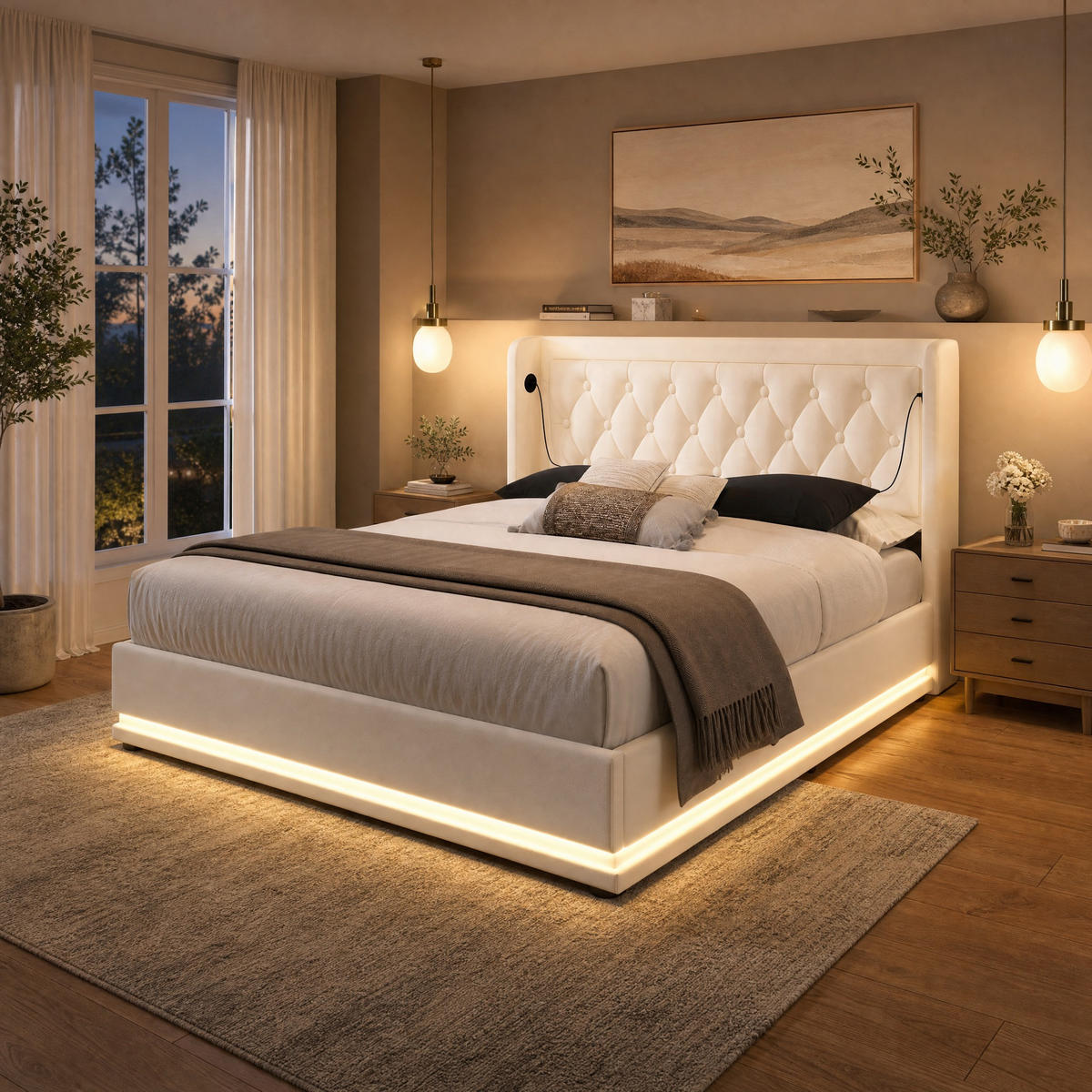 POLSTERBETT 140/200 cm in Weiß mit Bettkasten, LED, USB und Type-C - Weiß, Holzwerkstoff/Textil (140/200cm) - STILVORA