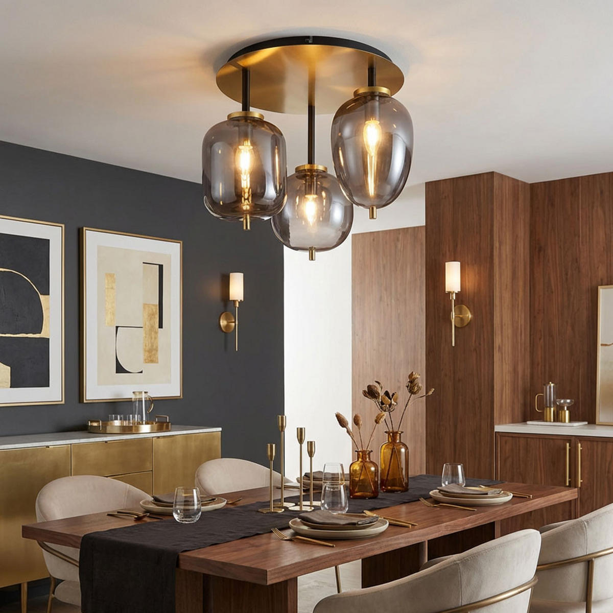 DECKENLEUCHTE Metall Glas Grau Rauchoptik - Grau, Glas (46/46/36cm) - Globo Lighting