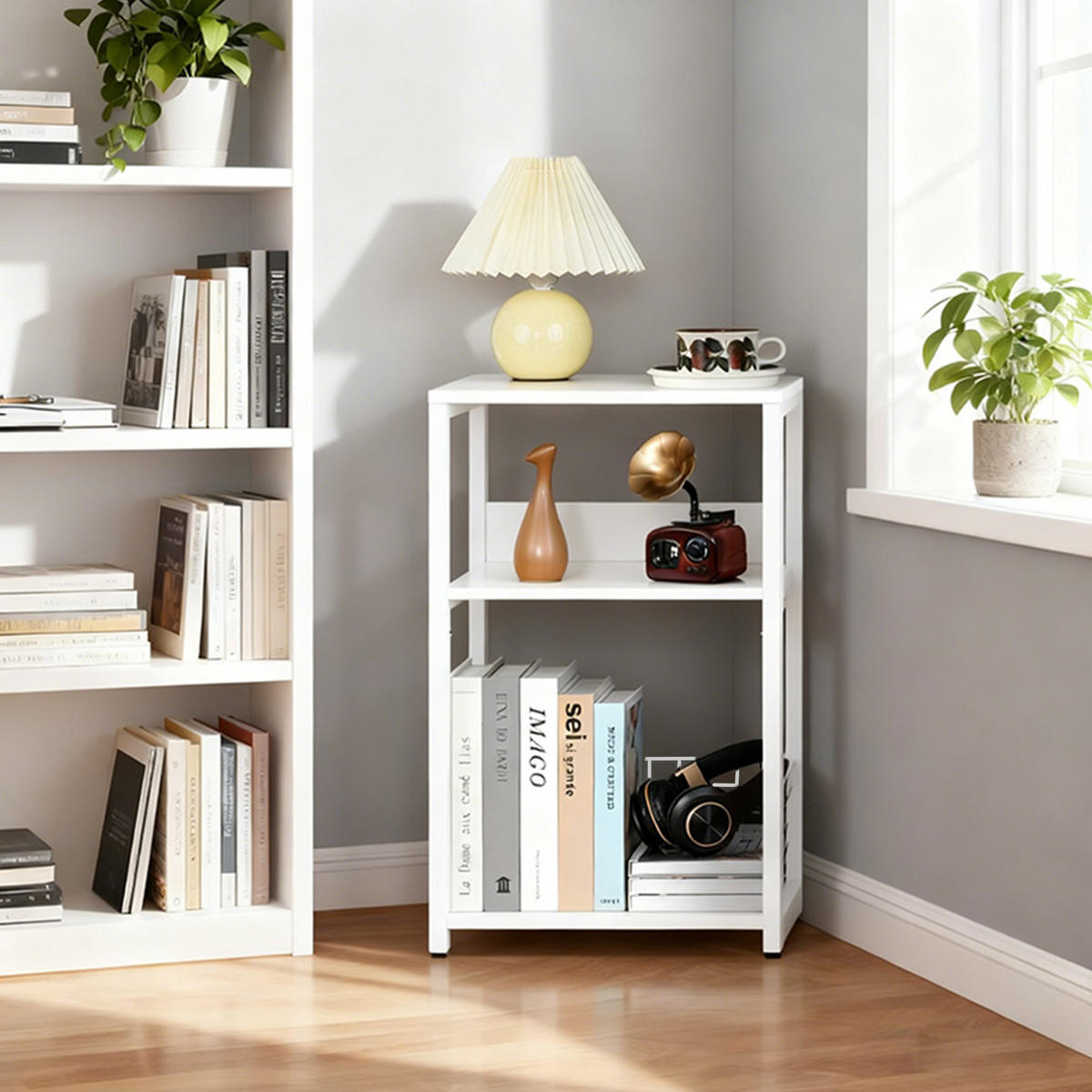 PLATTENSPIELERTISCH - Weiß, Holzwerkstoff/Metall (40/65/30cm) - Relaxdays