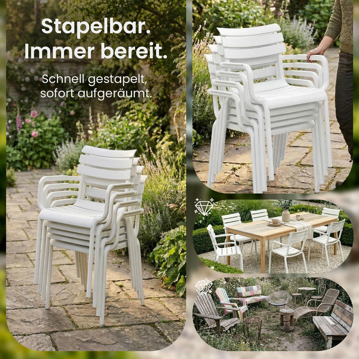 GARTENSTUHL Kunststoff Weiß - Weiß, Kunststoff (58/85/59cm) - CLP