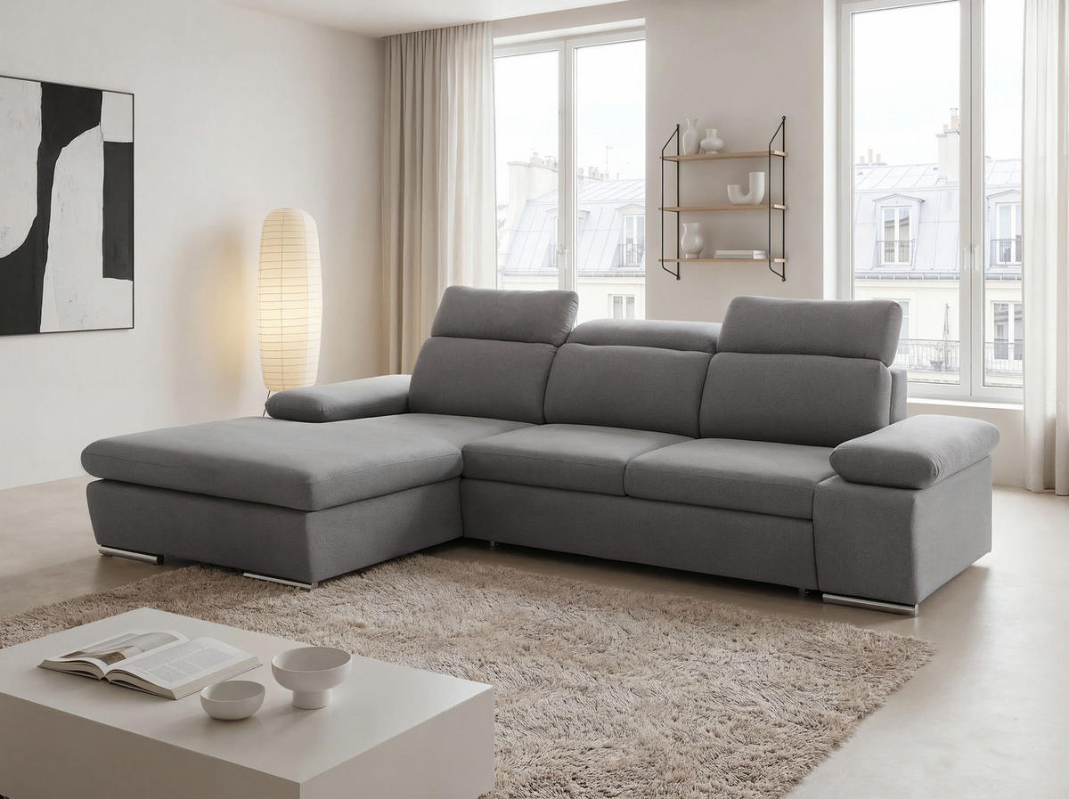 ECKSOFA PABLO mit Schlaffunktion und Bettkasten Grau - Grau, Holzwerkstoff/Kunststoff (250/90cm) - Idohome