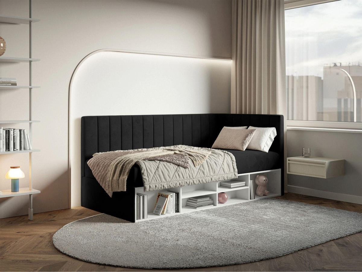 JUGENDBETT Ventrio Schwarz Easy-Clean-Samtbezug 90x200 cm - Schwarz, Holz/Textil (90/200cm) - Selsey