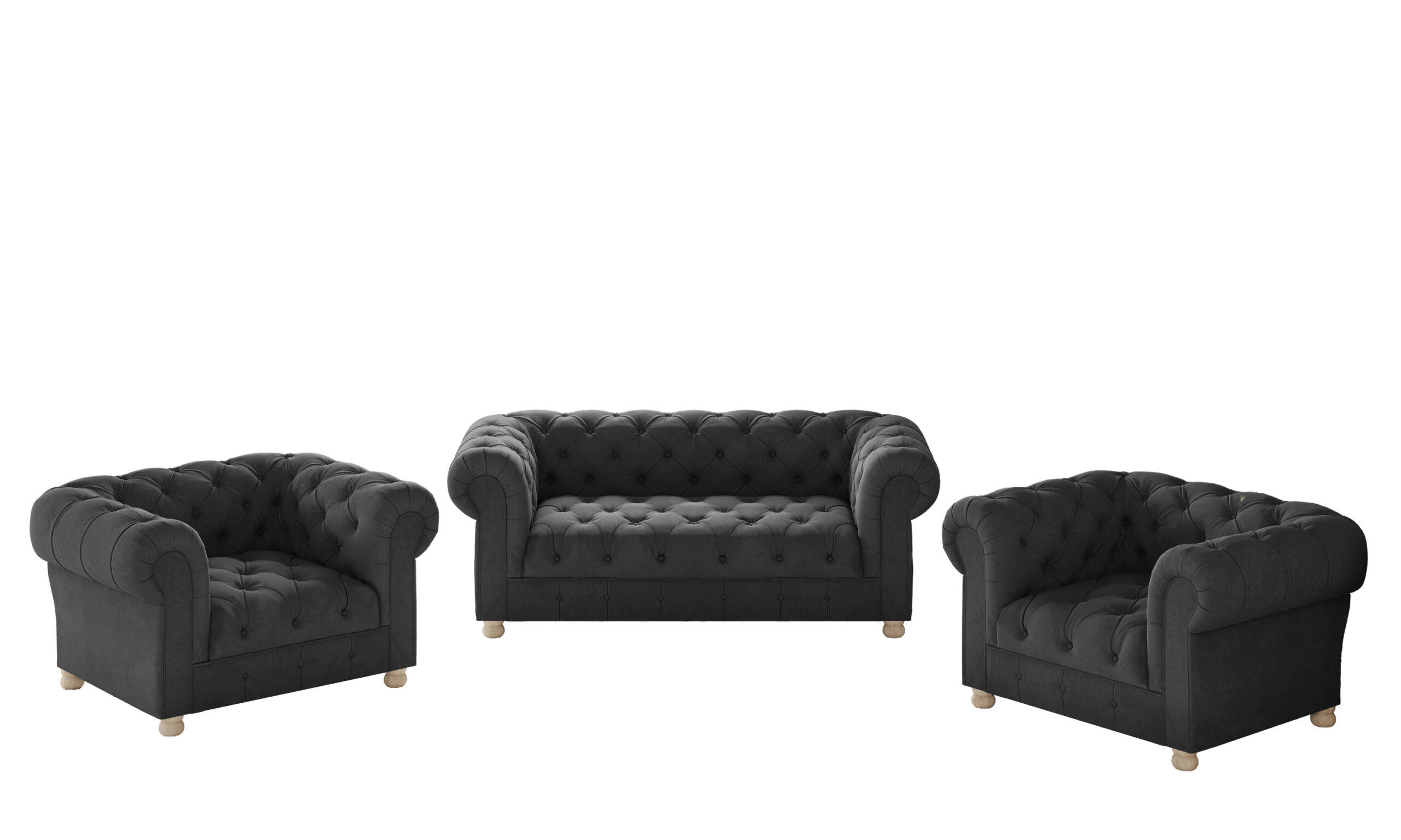 SITZGARNITUR CHESTERFIELD 2+1+1 Elegant Klassisch Schick Stoff Whisper Graphit - Graphitfarben, Holz (152/77/90cm) - Kaiser Möbel