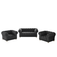 SITZGARNITUR CHESTERFIELD 2+1+1 Elegant Klassisch Schick Stoff Whisper Graphit - Graphitfarben, Holz (152/77/90cm) - Kaiser Möbel