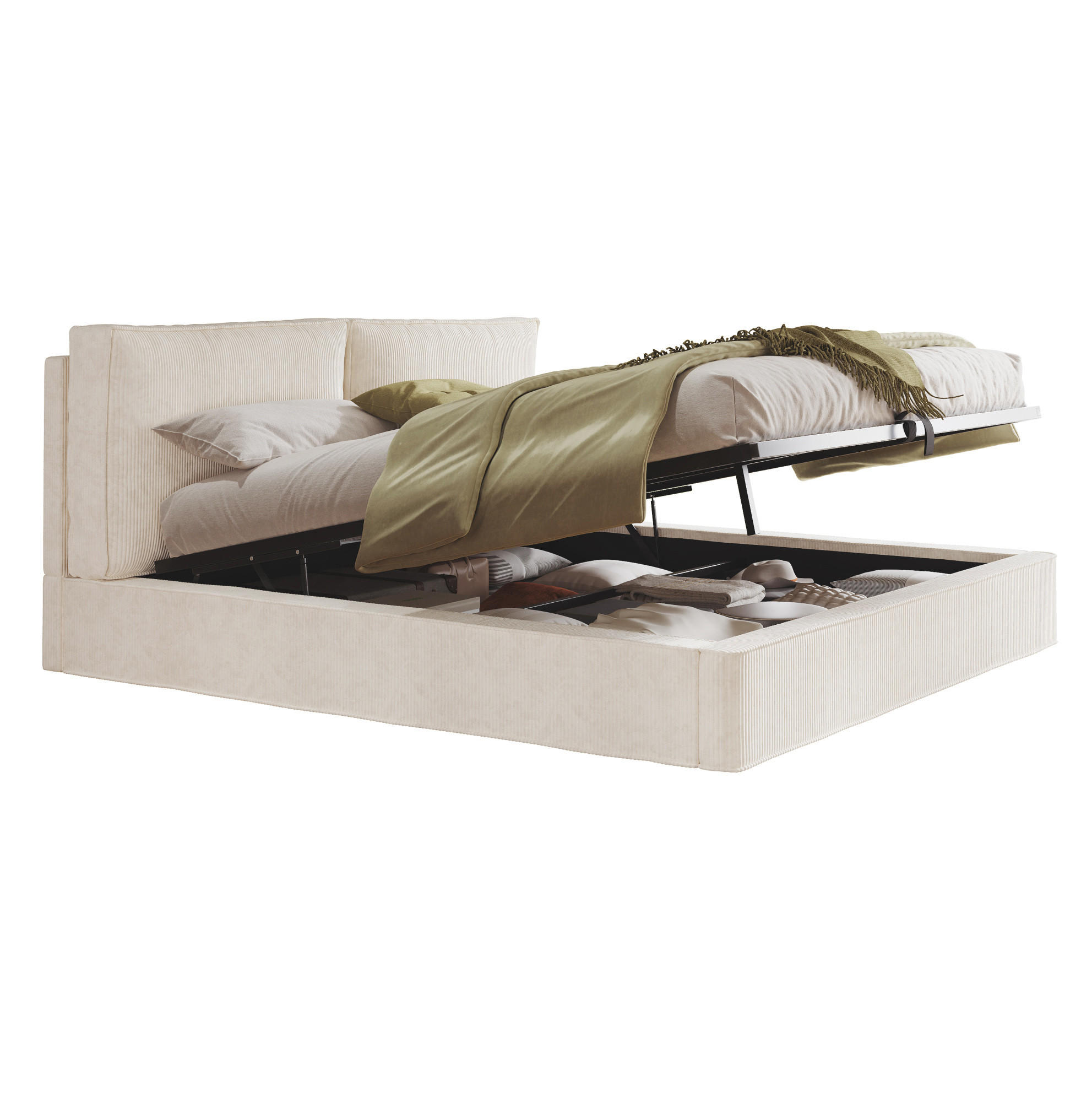 POLSTERBETT 180/200 cm mit hydraulischem Bettkasten, Lattenrost und gepolstertem Kopfteil, Beige - Beige, Textil (180/200cm) - Redom