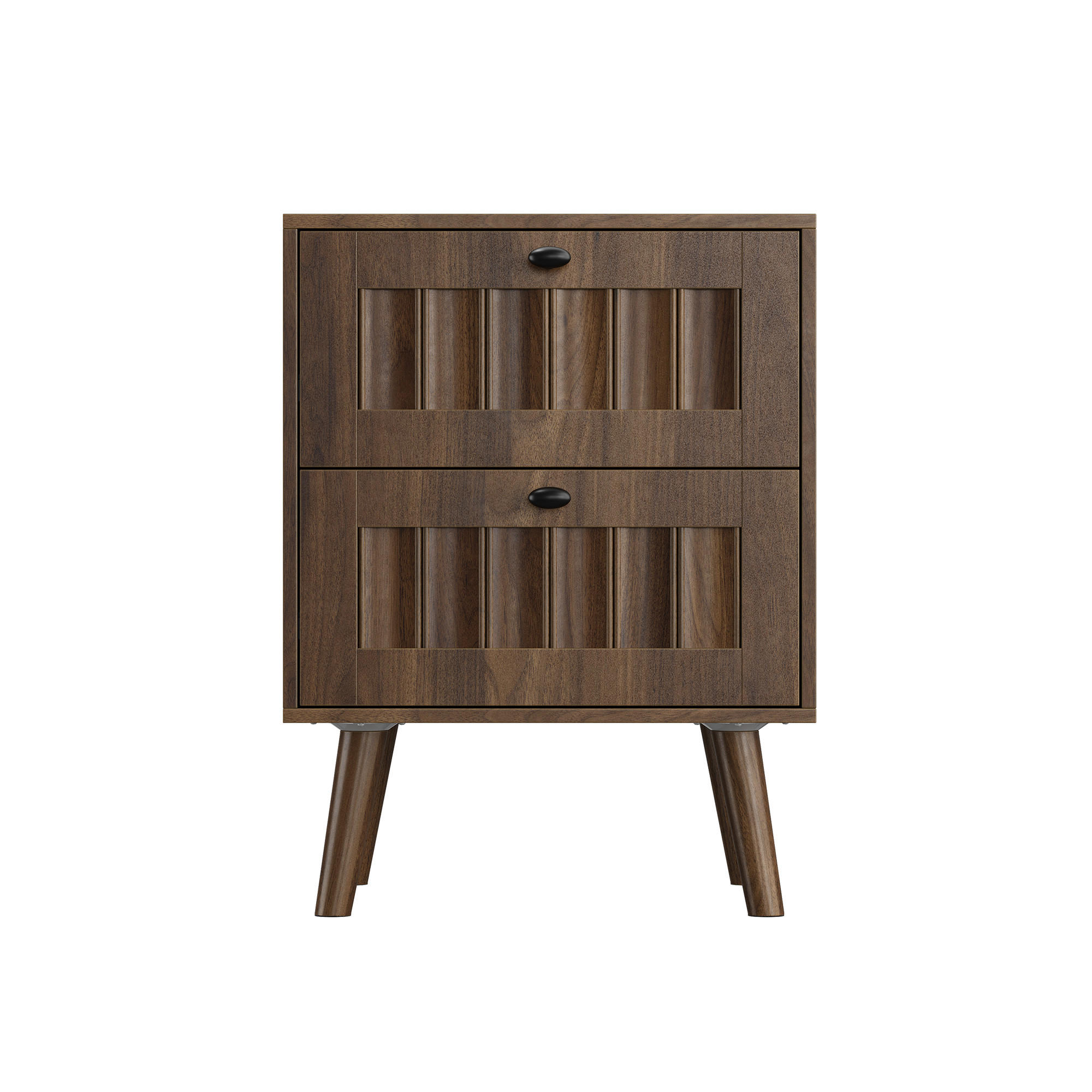 NACHTTISCH aus MDF und Spanplatte 43,5x40x57,5 cm Walnuss mit 2 Schubladen und gerillter Front - Walnussfarben, Holzwerkstoff (43.5/58/40cm) - Modfu