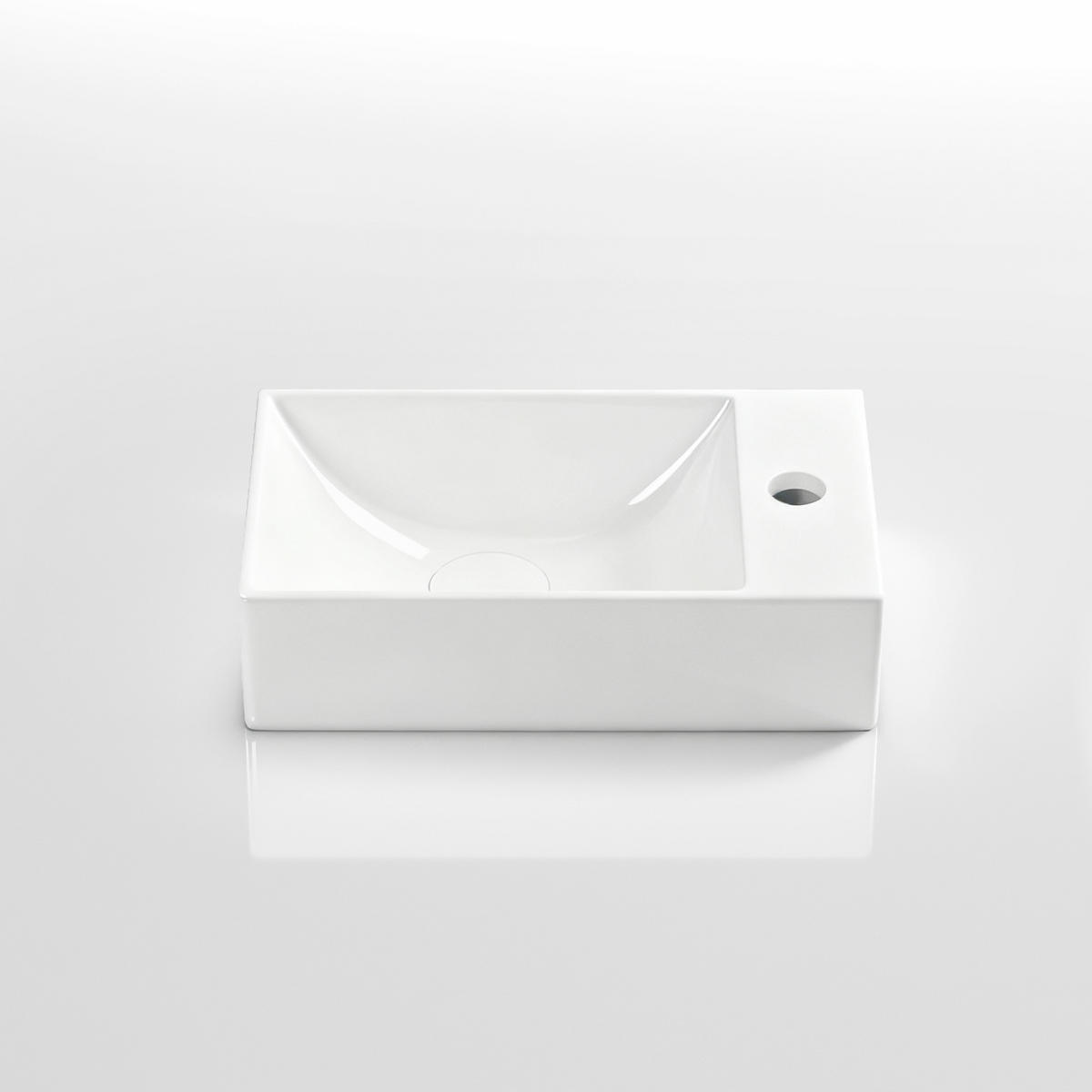 HANDWASCHBECKEN Rechts-Wasserhahnloch 38 / 22 / 10 cm - Weiß, Keramik (22/10/38cm) - EMKE