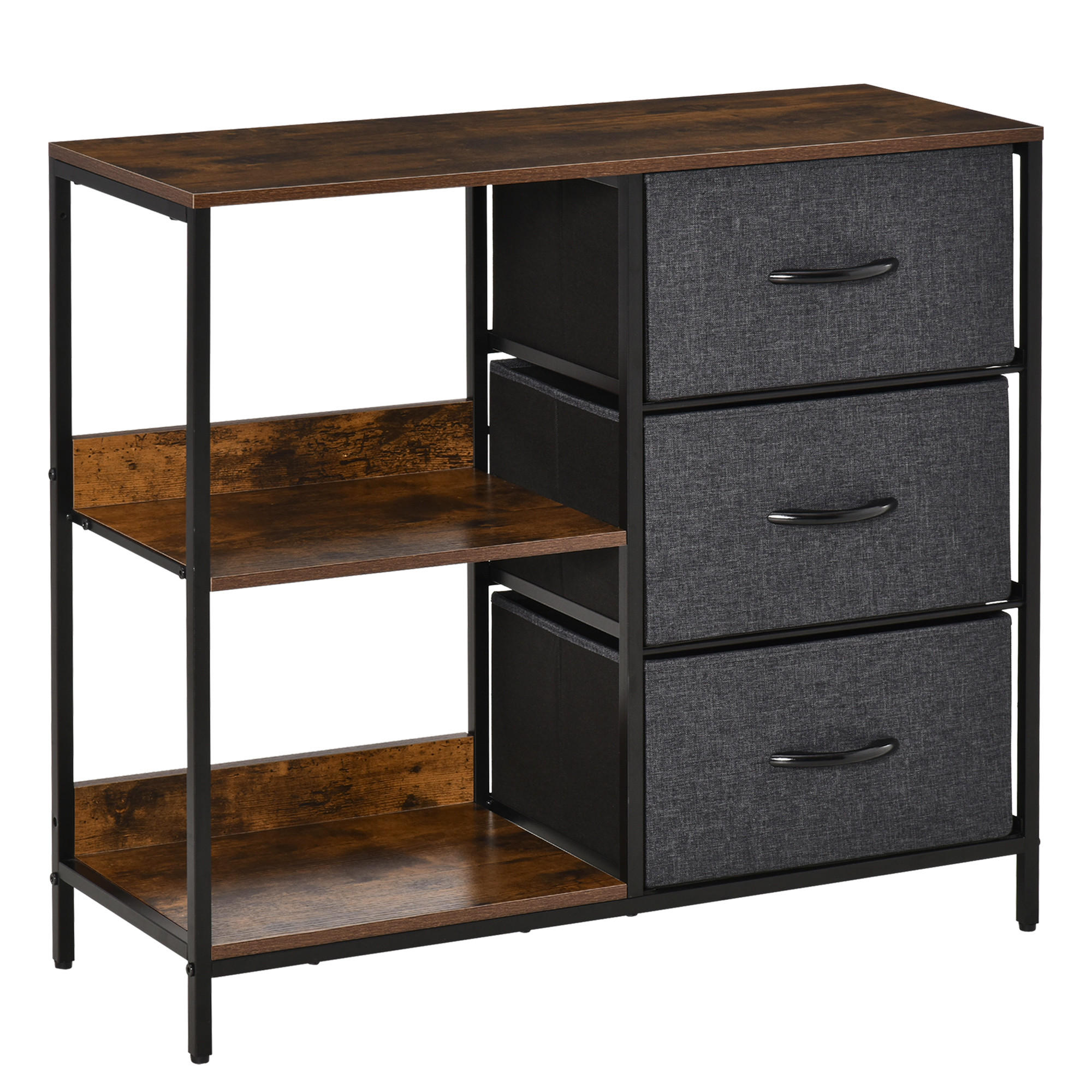 KOMMODE mit 3 Stoff-Schubladen, 2 offenen Regal, Braun - Multicolor, Textil (80/71/29cm) - HOMCOM