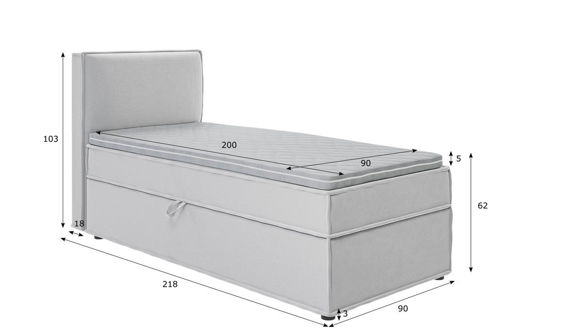 BOXBETT Eclipse 90/200 cm Silber Luxusmicrofaser - Silberfarben/Schwarz, Holz/Kunststoff (90/200cm) - S-Style Möbel