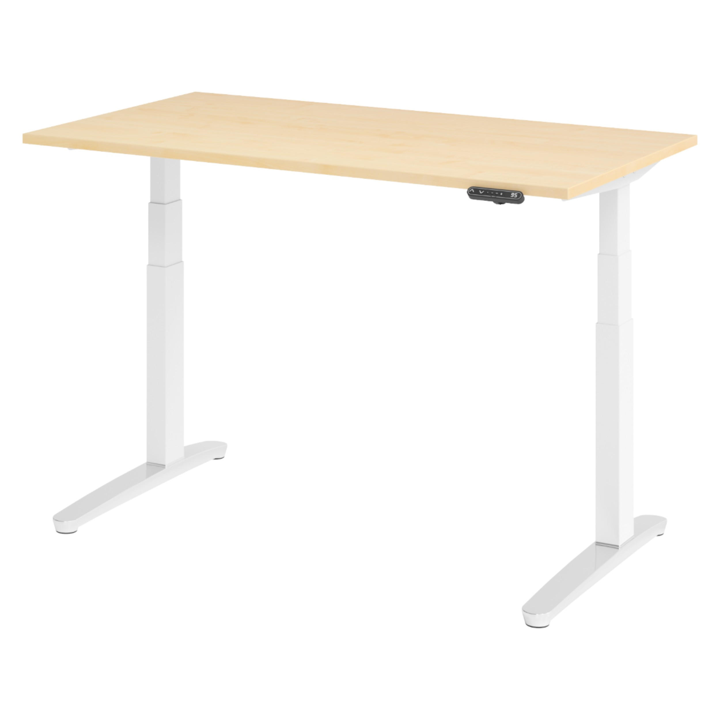 bümö Schreibtisch Ahorn, Weiß, Silber 140x74x80 cm