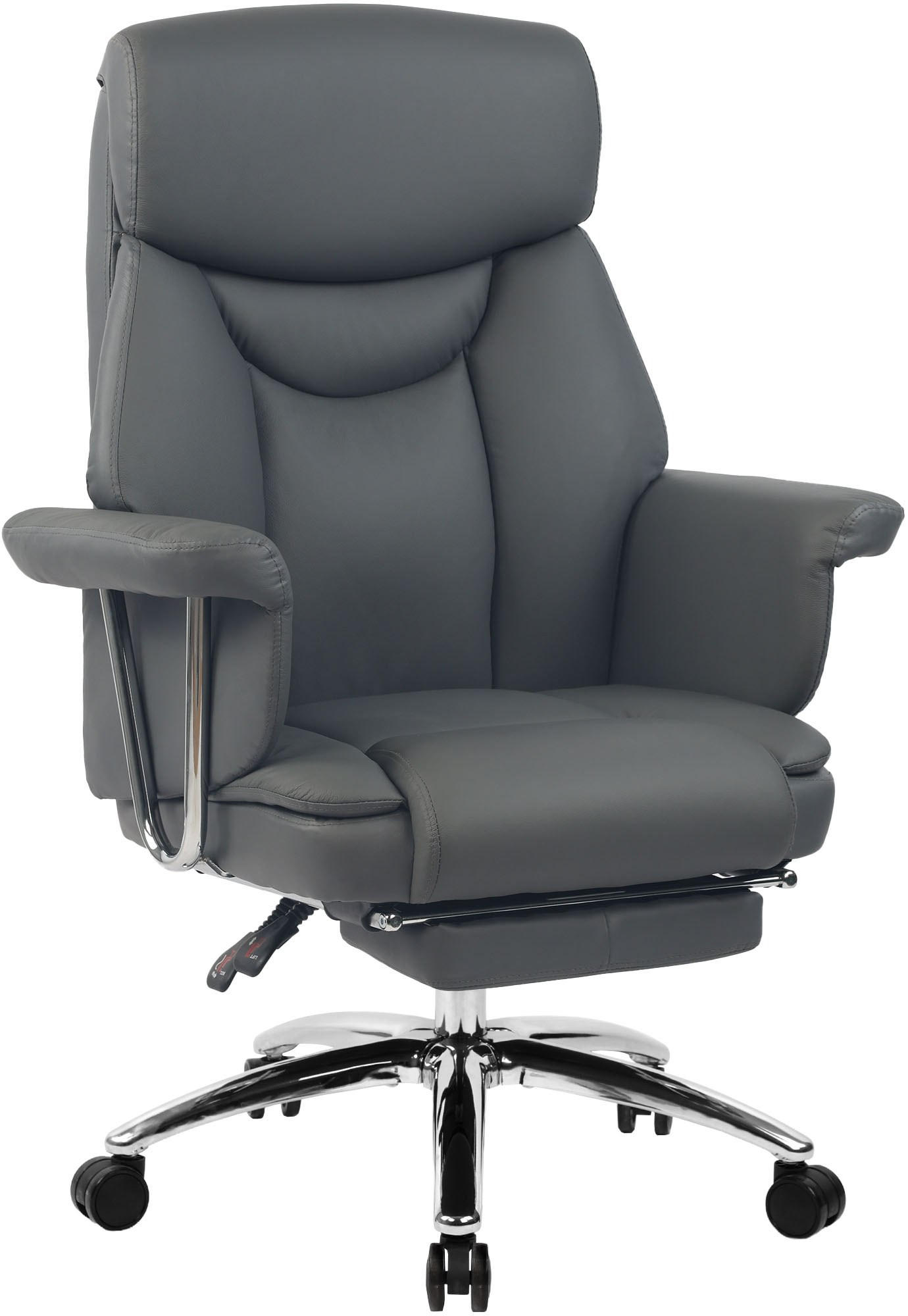CHEFSESSEL Echtleder Grau - Chromfarben/Grau, Leder/Metall (78/114/66cm) - CLP