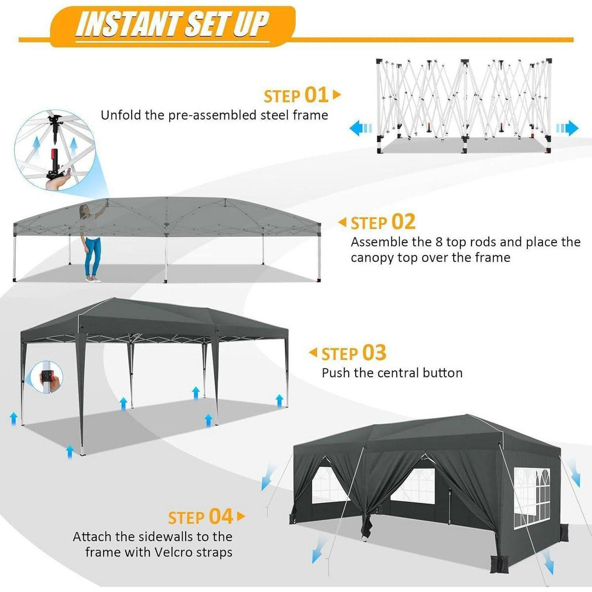 FALTPAVILLON 3x6m Nebliges Grau mit Seitenwänden - Grau, Metall (22/42/118cm)