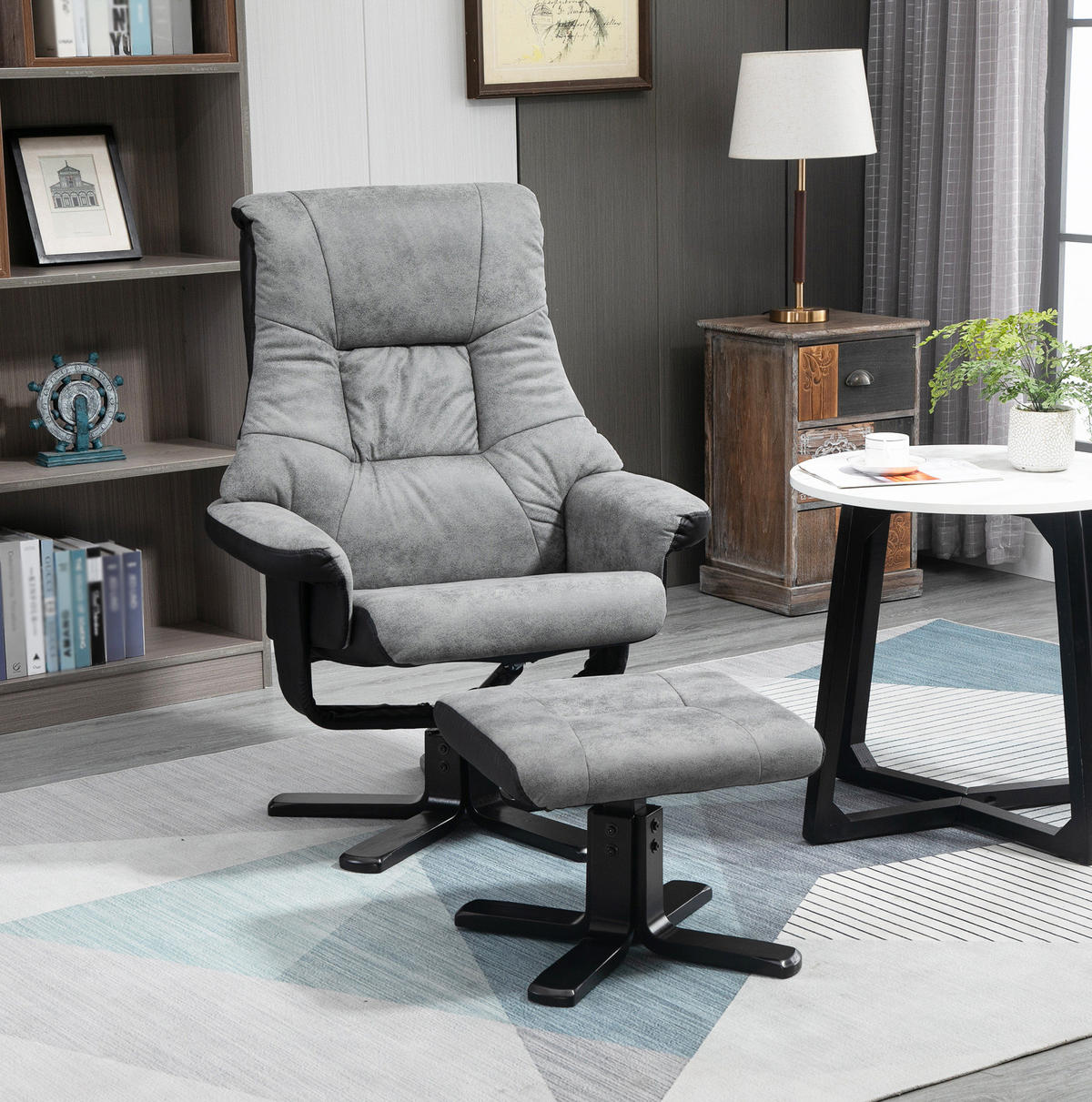 RELAXSESSEL mit Fußstütze Mikrofaser-Optik 360° drehbar, 135° Liegefunktion 78/82,5/109 cm Grau - Grau, Textil (82.5/109/78cm) - Redom
