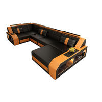 WOHNLANDSCHAFT Arezzo U - Schwarz/Orange, Leder (380/86/197cm) - Sofa Dreams