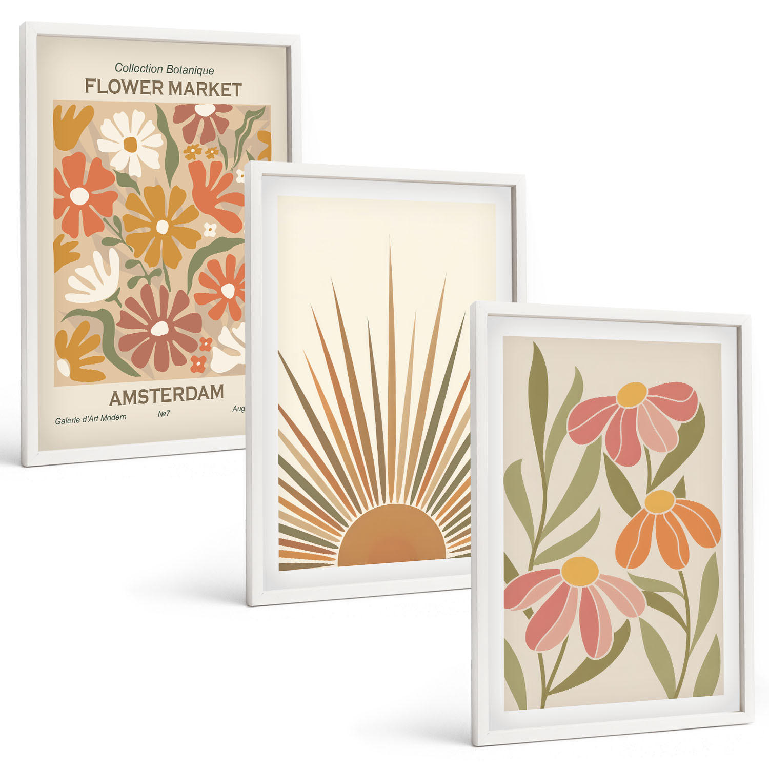 BILDER SET 3er Set - 40x60 cm Weißer Rahmen - Pastellfarbene Sonnenblumen - Weiß, Kunststoff (40/60cm) - TULUP