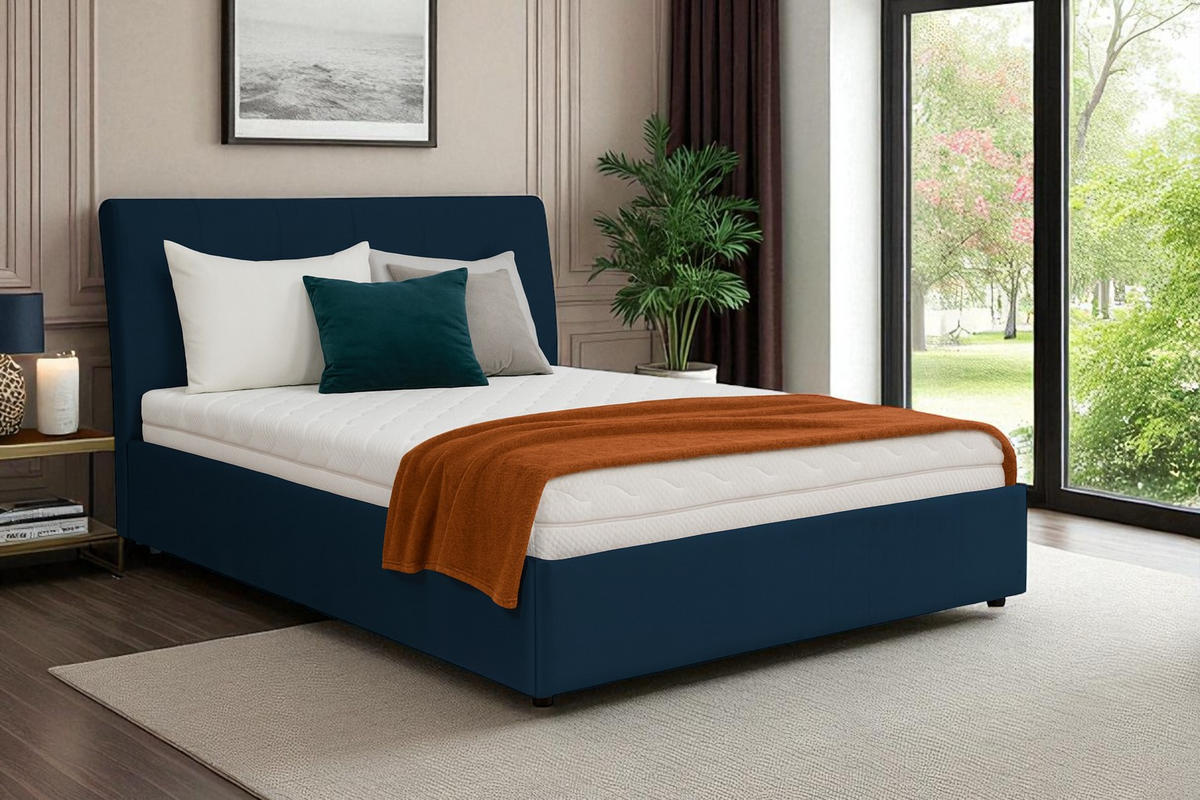 POLSTERBETT mit Bettkasten und Matratze SOLIS, Dunkelblau, 180x200 cm - Dunkelblau, Textil (180/200cm) - KS Home Concept